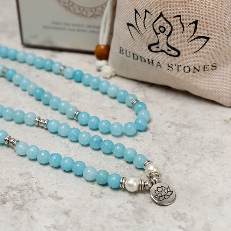 Natural Amazonite Stone Healing Lotus Mala Bracelet