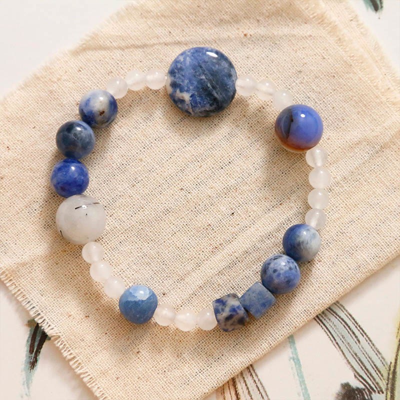 Blue Aventurine Agate Jade Black Rutilated Quartz Bracelet