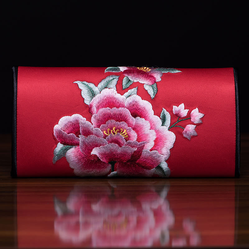 Peony Su Embroidery Journey Shopping Long Purse Handbag
