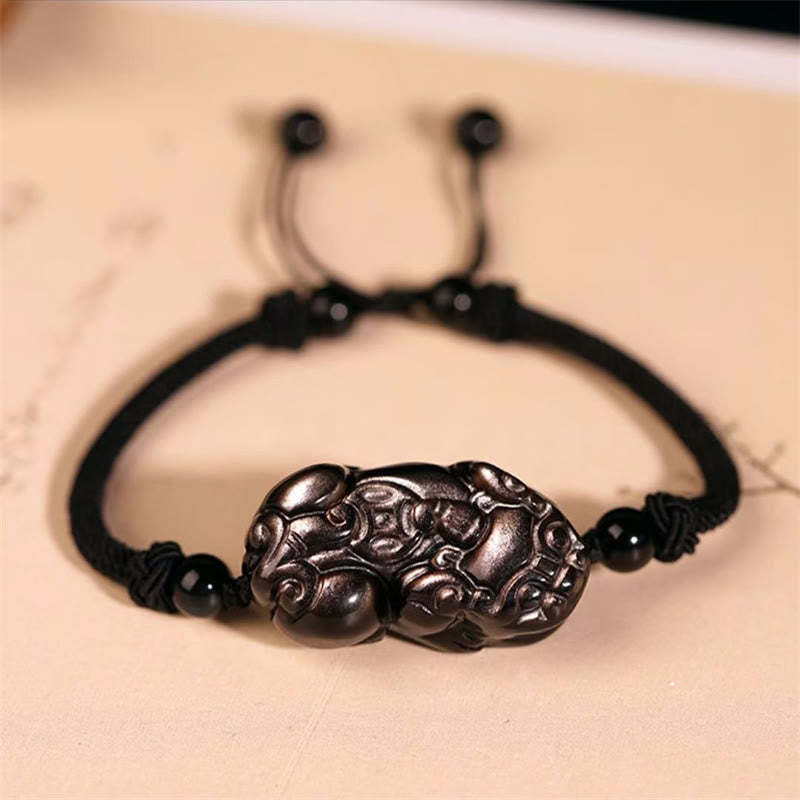 Natural Obsidian Amethyst Citrine PiXiu Cooper Coin Wealth Bracelet