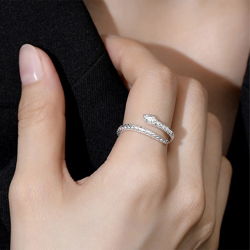 999 Sterling Silver Adjustable Snake-shaped Wrap Open Year Of The Snake Blessing Calm Ring