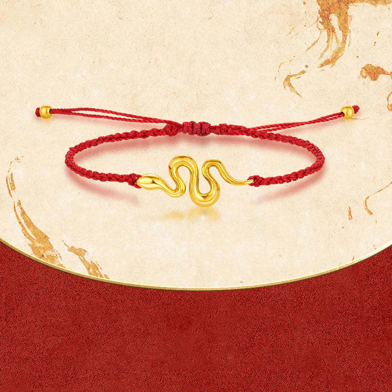 999 Gold Red String Lucky Beads Year Of The Snake Connection Bracelet