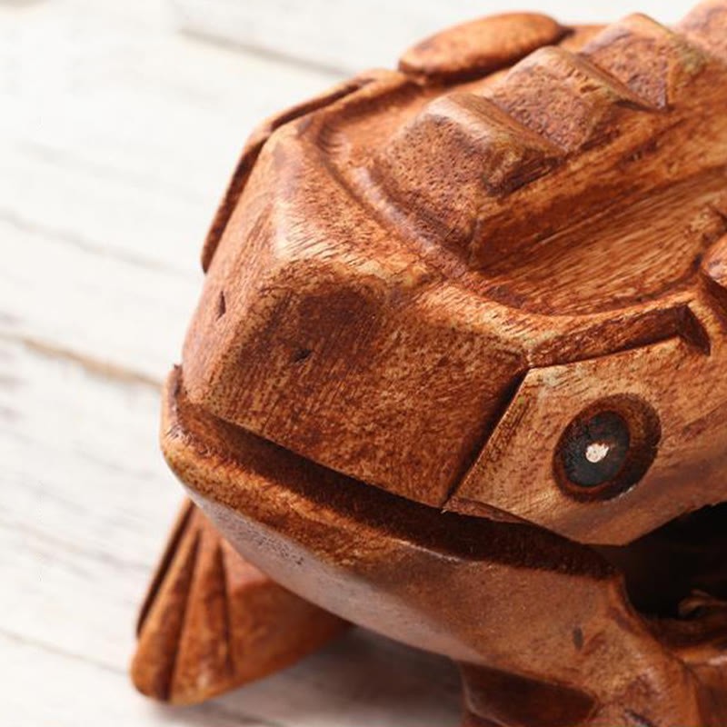 Handcrafted FengShui Wealth Luck Frog Mini Wooden Croaking Frog Guiro Decoration