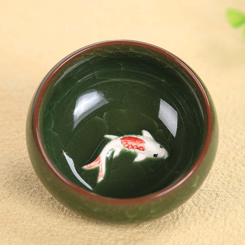 Cute Koi Fish Ceramic Teacup Kung Fu Tea Cup Bowl 45ml