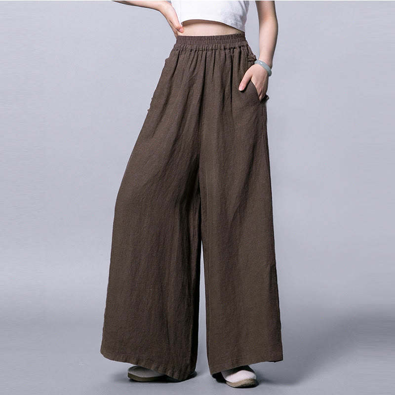 Casual Cotton Frog-Button High Waist Wide Leg Pants With Pockets