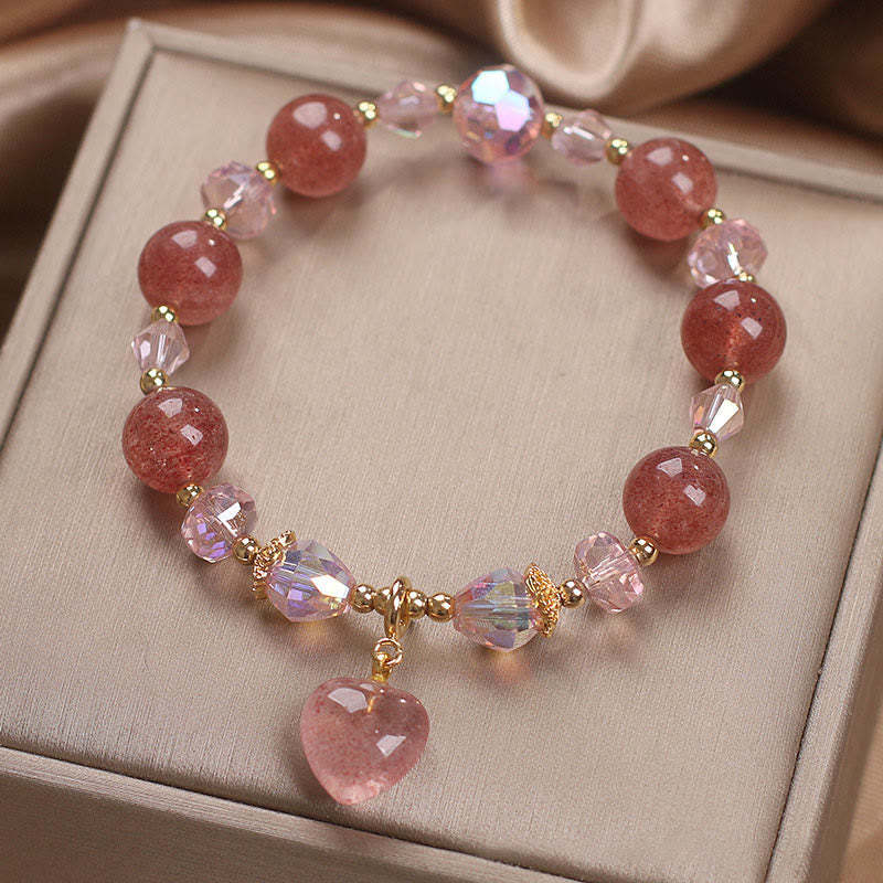 Natural Strawberry Quartz Crystal Love Heart Healing Positive Bracelet