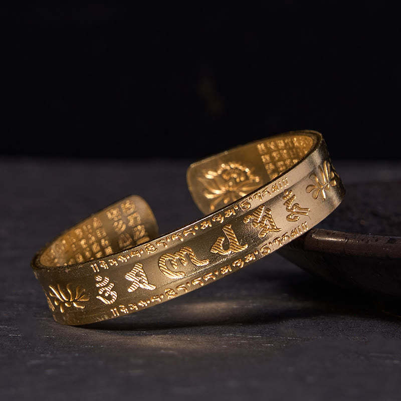 Six True Words 'om Mani Padme Hum' Heart Sutra Lotus Copper Brass Peace Cuff Bracelet Bangle