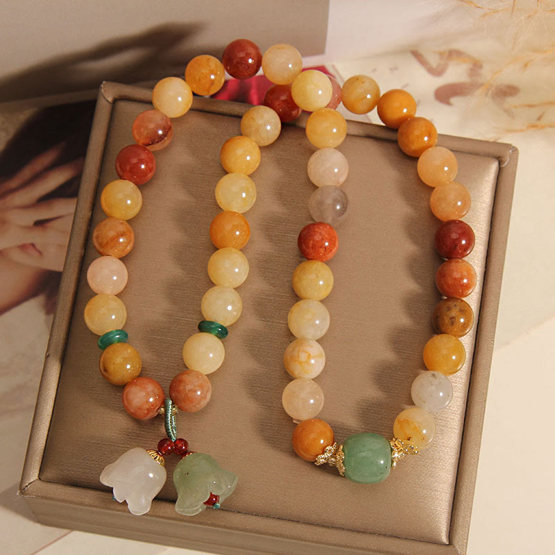 Tibet Natural Golden Silk Jade Double Layer Bell Orchid Luck Bracelet
