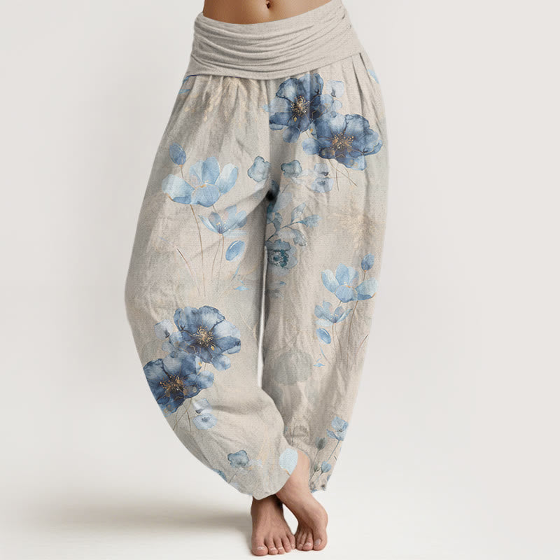 Blooming Varying Flower Pattern Women's Elastic Waist Harem Pants