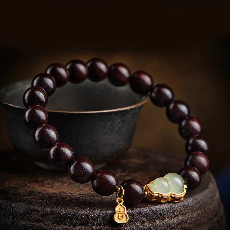 Small Leaf Red Sandalwood Gourd Jade Calm Relaxation Bracelet