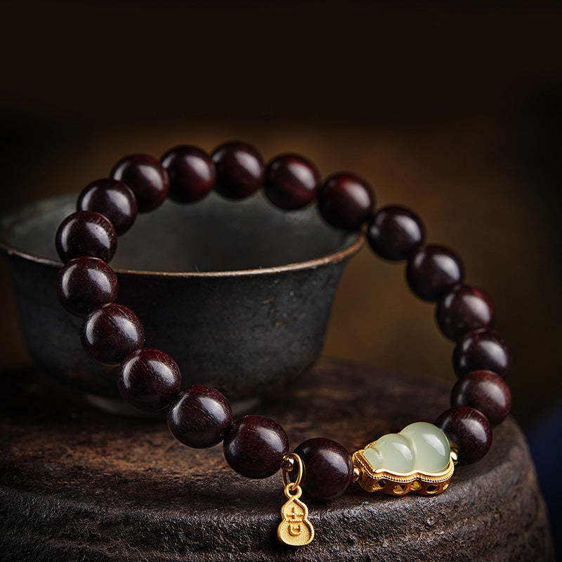 Small Leaf Red Sandalwood Gourd Jade Calm Relaxation Bracelet