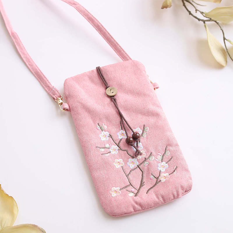 Small Embroidered Flowers Crossbody Bag Shoulder Bag Cellphone Bag 11*20cm