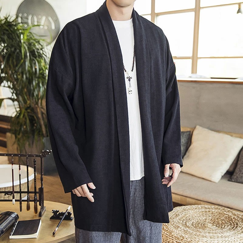 Fall Simple Casual Cotton Linen Men's Mid-length Coat Clothing