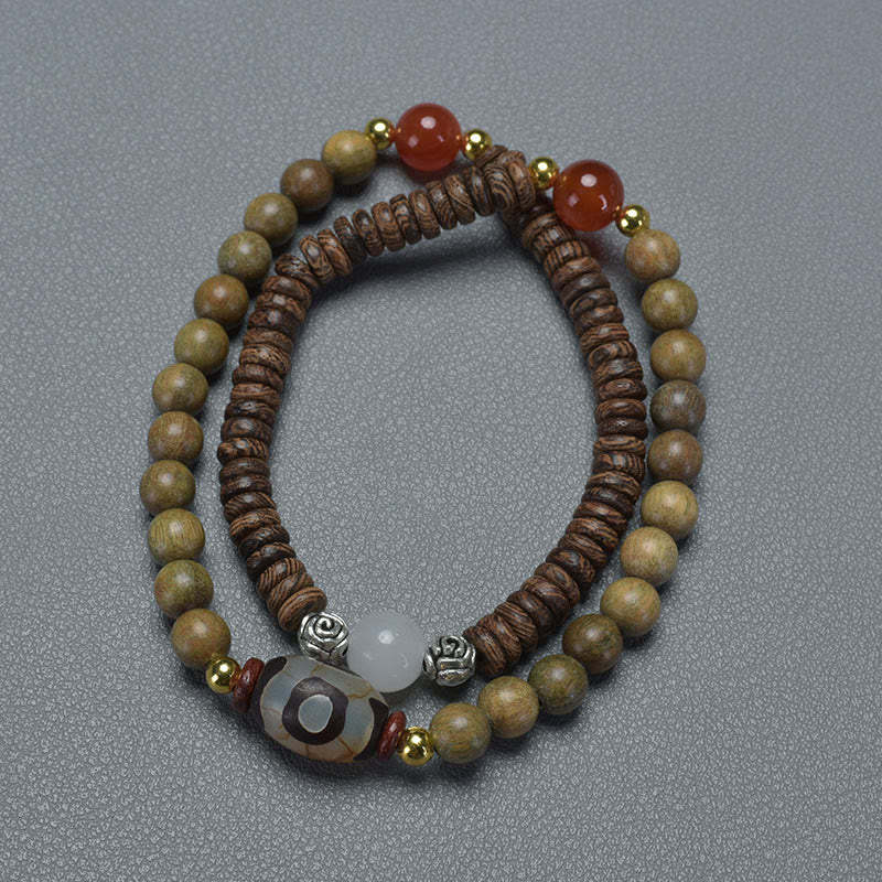 Ebony Sandalwood Green Sandalwood Dzi Bead Balance Calm Double Wrap Bracelet