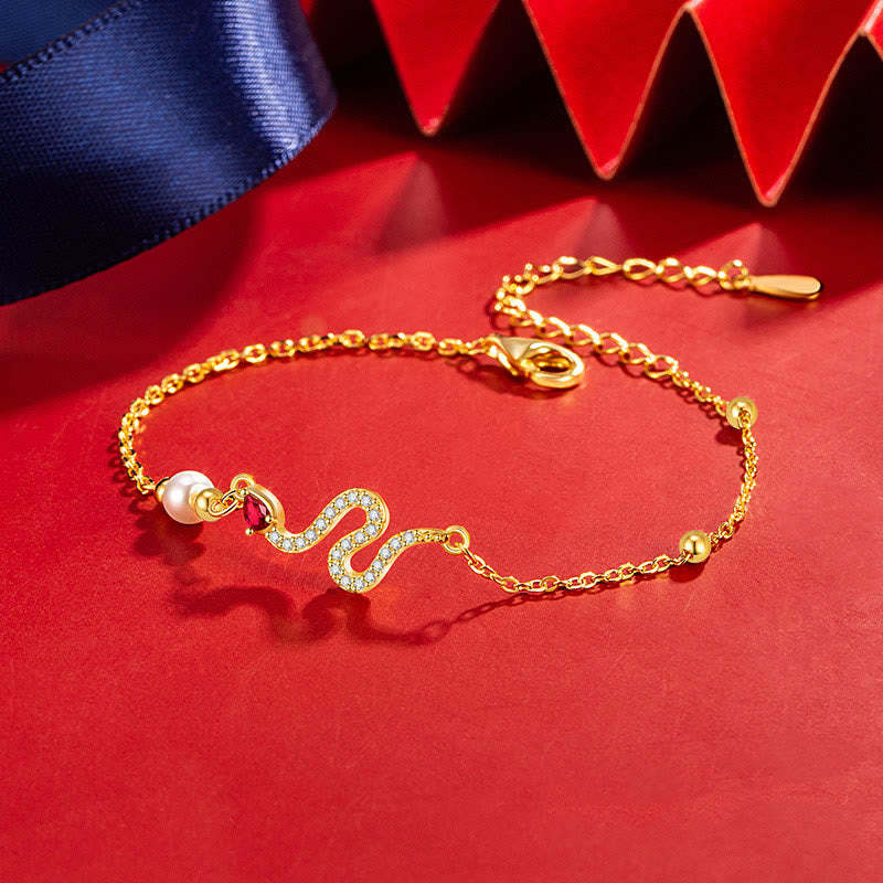925 Sterling Silver Pearl Year Of The Snake Blessing Bracelet