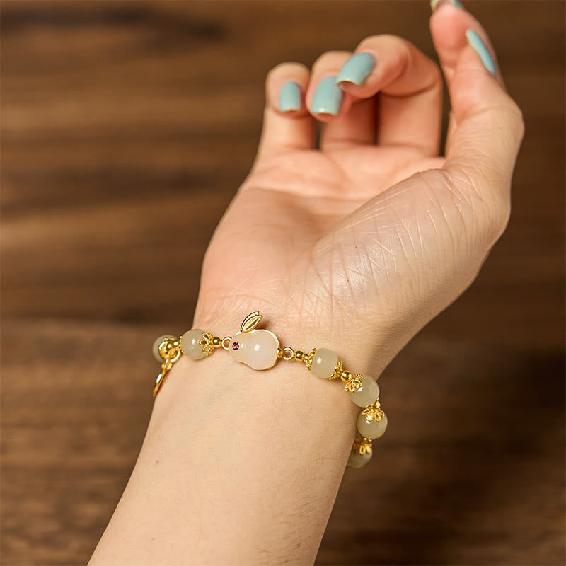 Natural Hetian Jade Fu Character Fu Brand Rabbit Abundance Bracelet