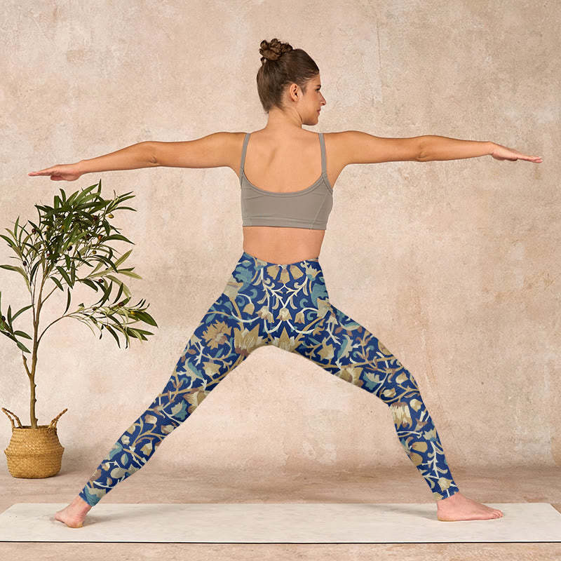 Interconnected Lotus Flowers Pattern Gym Leggings Women's Yoga Pants