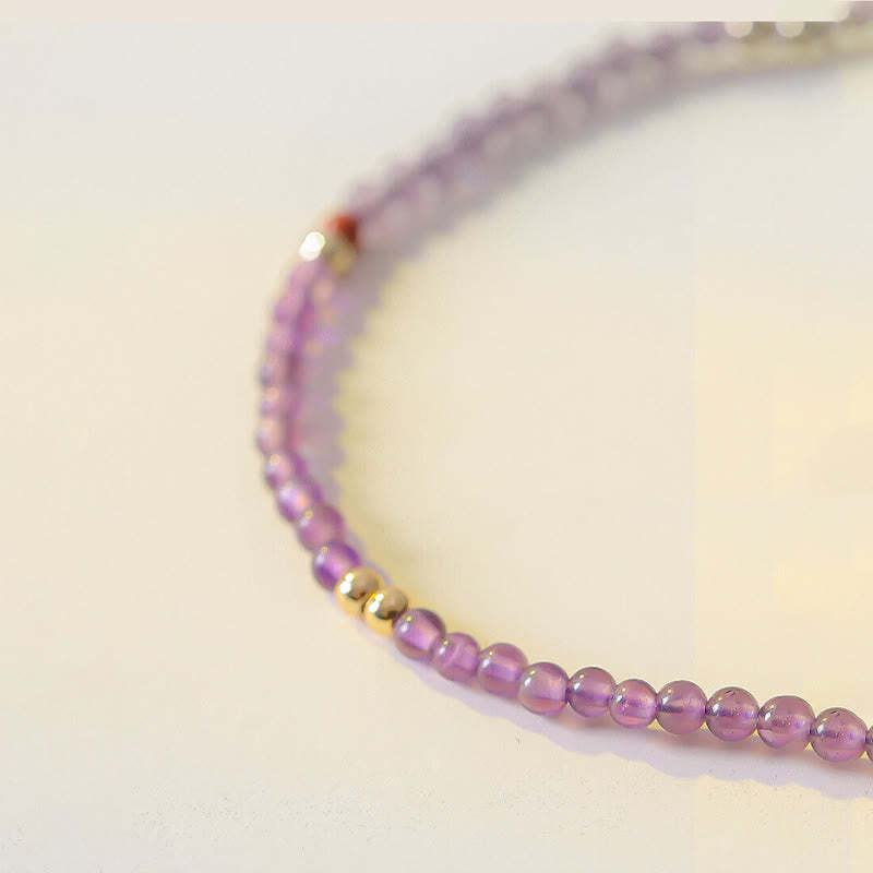 2mm Ultra-Thin Beads Natural Amethyst 14k Gold Plated Copper Inner Peace Meditation Bracelet