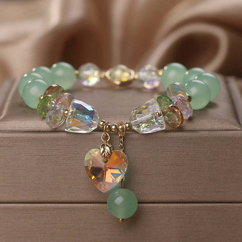 Aquamarine Green Crystal Love Heart Charm Healing Bracelet
