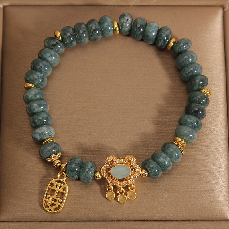 Natural Jade Chinese Lock Charm Peace Luck Abundance Bracelet