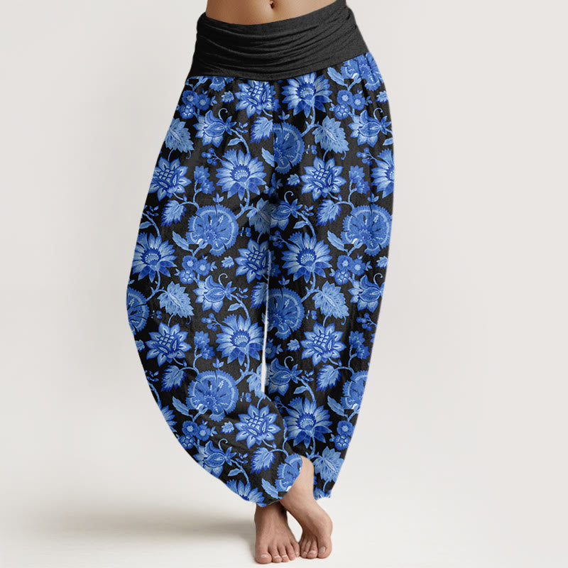 Casual Petal Vine Pattern Women's Elastic Waist Harem Pants