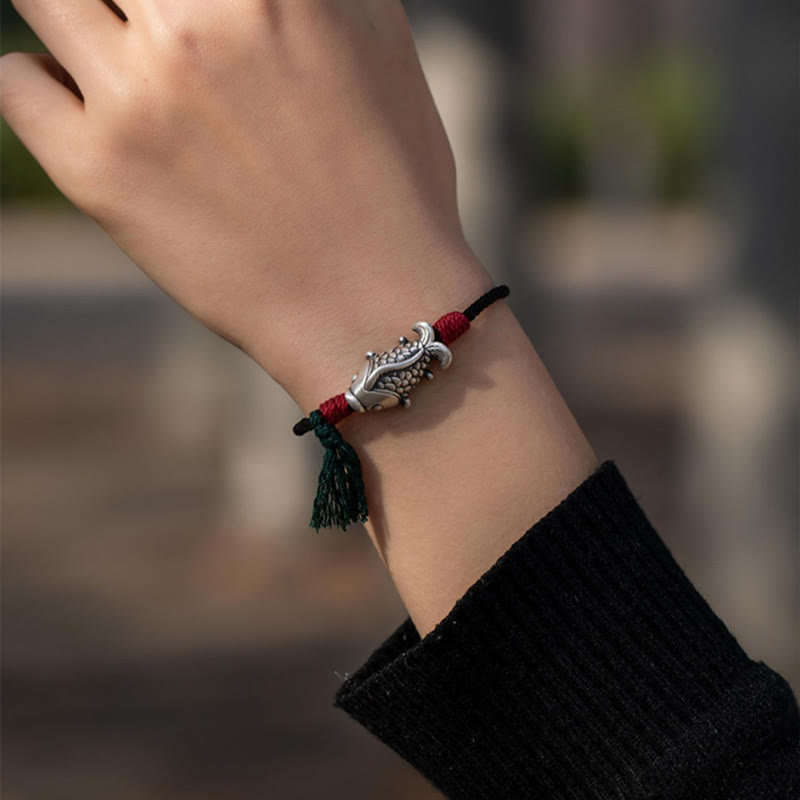 925 Sterling Silver Luck Koi Fish Braided Bracelet