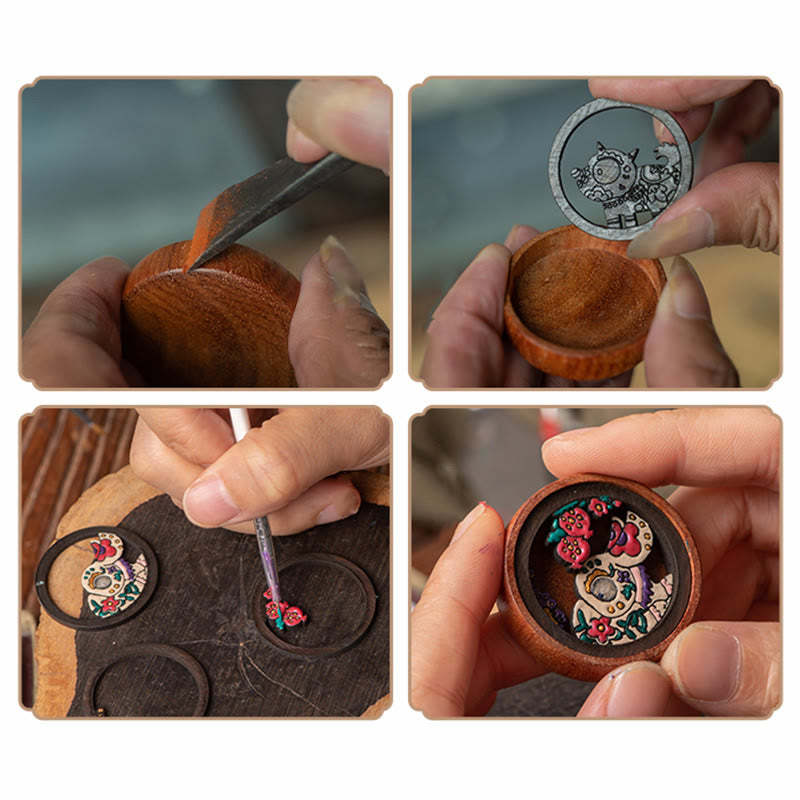 Year Of The Dragon Hand Painted Chinese Zodiac Rosewood Carved Calm Key Chain
