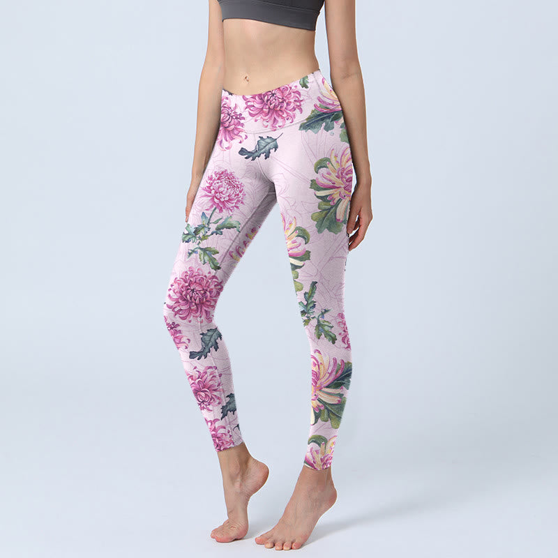 Pink Chrysanthemum  Gym Leggings Women's Yoga Pants