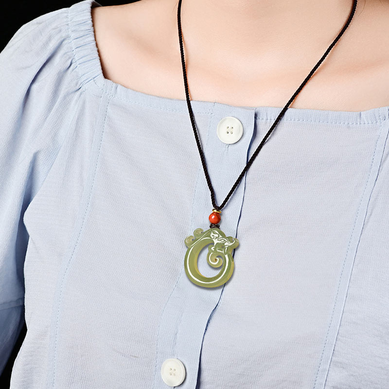 White Jade Cyan Jade Dragon Protection Necklace String Pendant