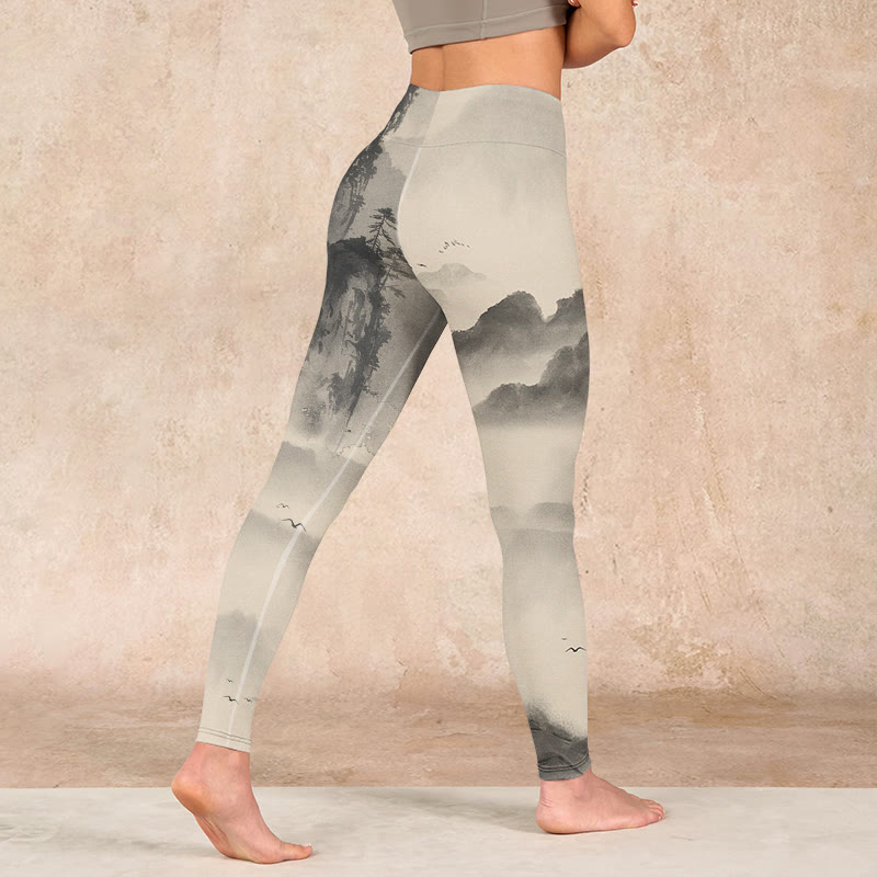 Mountains Shrouded In Mist Wild Goose Gym Leggings Women's Yoga Pants