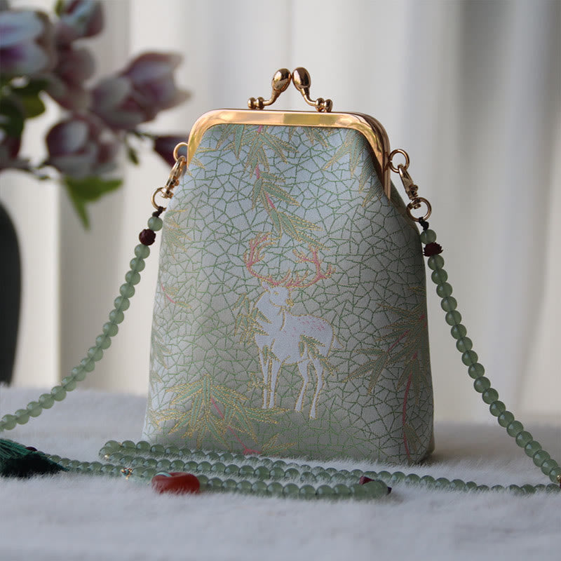 Retro Chinese Embroidery Pearl Chain Crossbody Bag Shoudler Bag