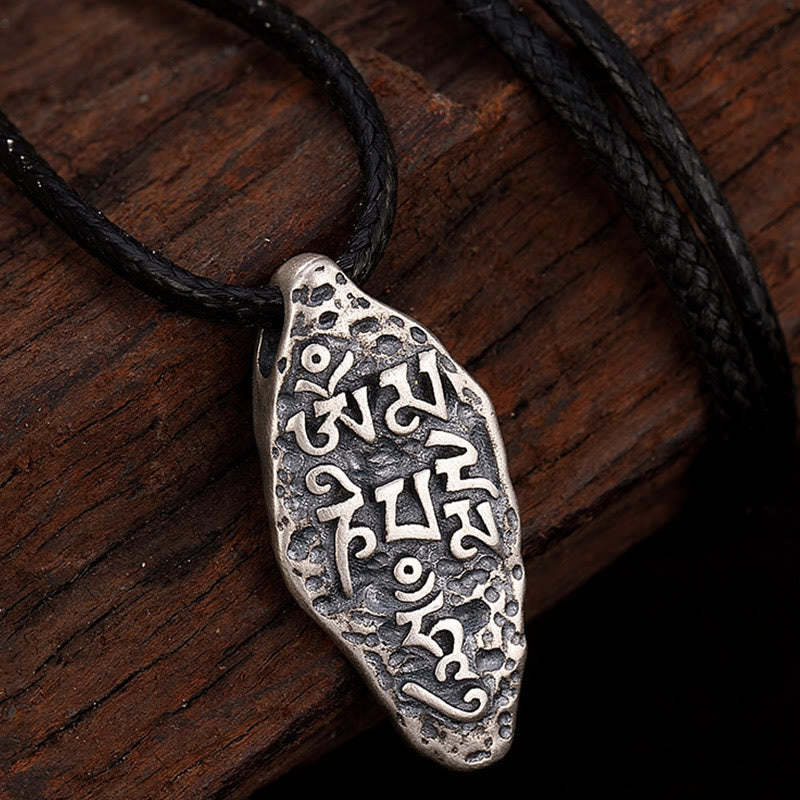 Tibetan 925 Sterling Silver Om Mani Padme Hum Dorje Vajra Engraved Strength Necklace Pendant