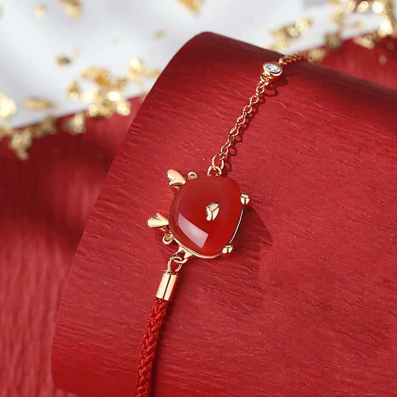 925 Sterling Silver Year of the Dragon Natural Hetian Jade Red Agate Cute Dragon Protection Success Bracelet Necklace Pendant Earrings (Extra 30% Off | USE CODE: FS30)