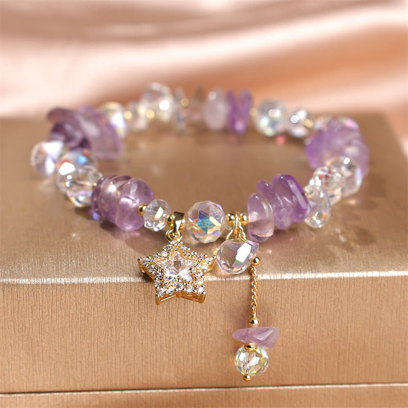 Natural Amethyst Crystal Star Charm Positive Transformation Bracelet