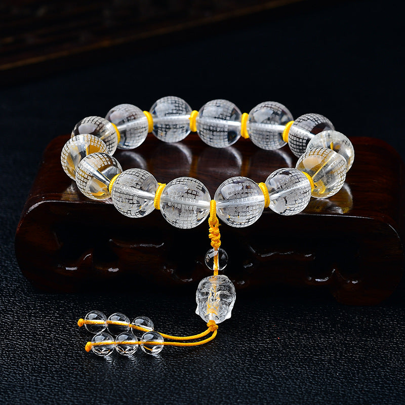Tibet White Crystal Half Demon Half mystic zen Heart Sutra Lotus Healing Bracelet