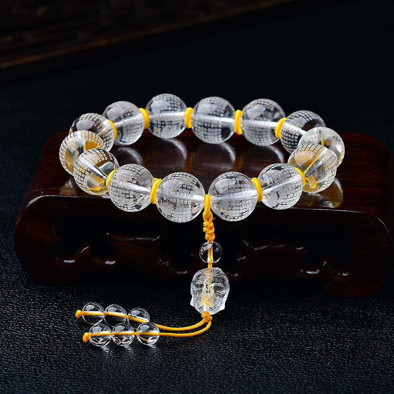 Tibet White Crystal Half Demon Half mystic zen Heart Sutra Lotus Healing Bracelet