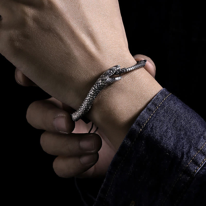 Sterling Silver Snake Shape Texture Year Of The Snake Blessing Bracelet