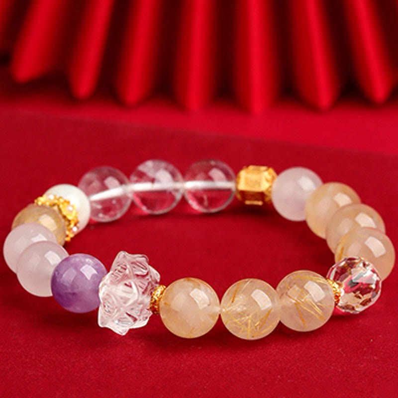 Five Elements Various Agate Crystal Green Phantom Rutilated Quartz Green Grape Agate Malachite Luck Bracelet