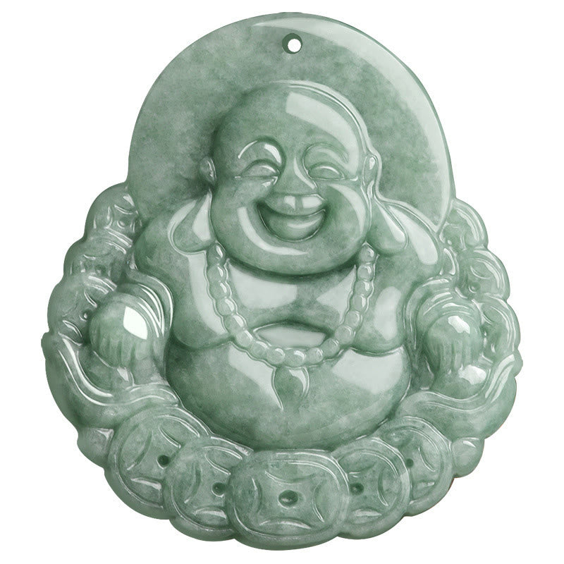 Laughing mystic zen Natural Jade Copper Coin Abundance Necklace Pendant