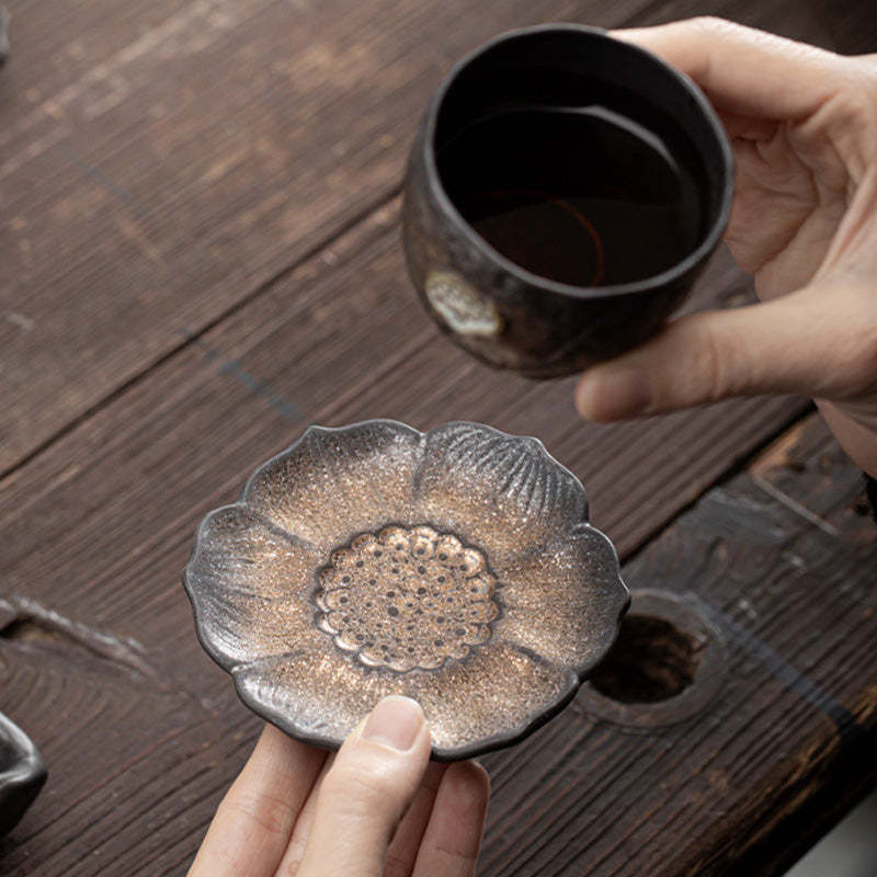 Vintage Lotus Flower Ceramic Cup Mat Pad Tea Cup Coaster Kung Fu Tea Mat