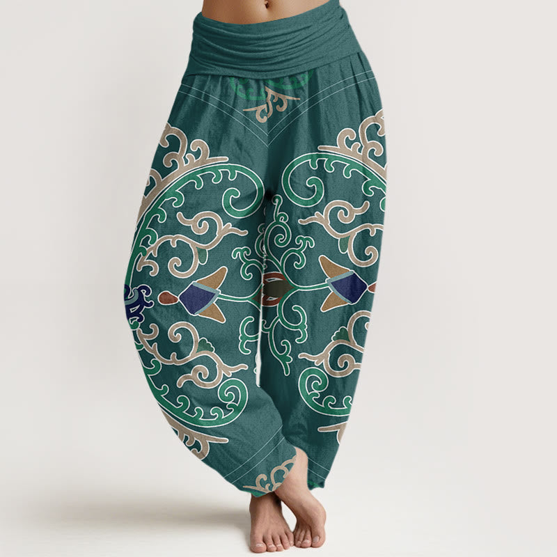 Flowers Vines Totem Pattern Women's Elastic Waist Harem Pants