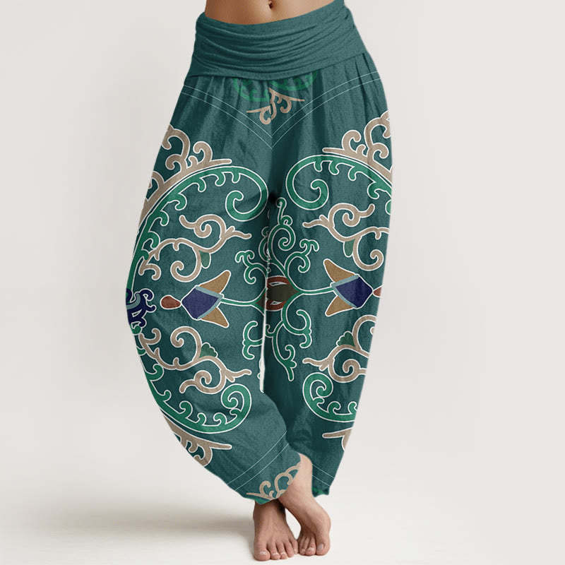 Flowers Vines Totem Pattern Women's Elastic Waist Harem Pants