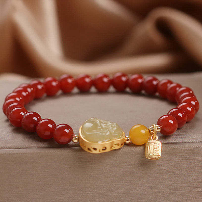 Laughing mystic zen Red Agate Jade Confidence Bracelet