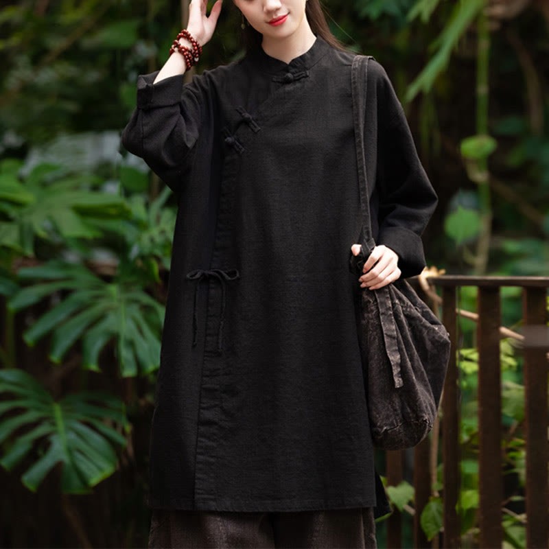 Vintage Cotton Linen Blouse Women Long Sleeve Shirt Chinese Hanfu Top