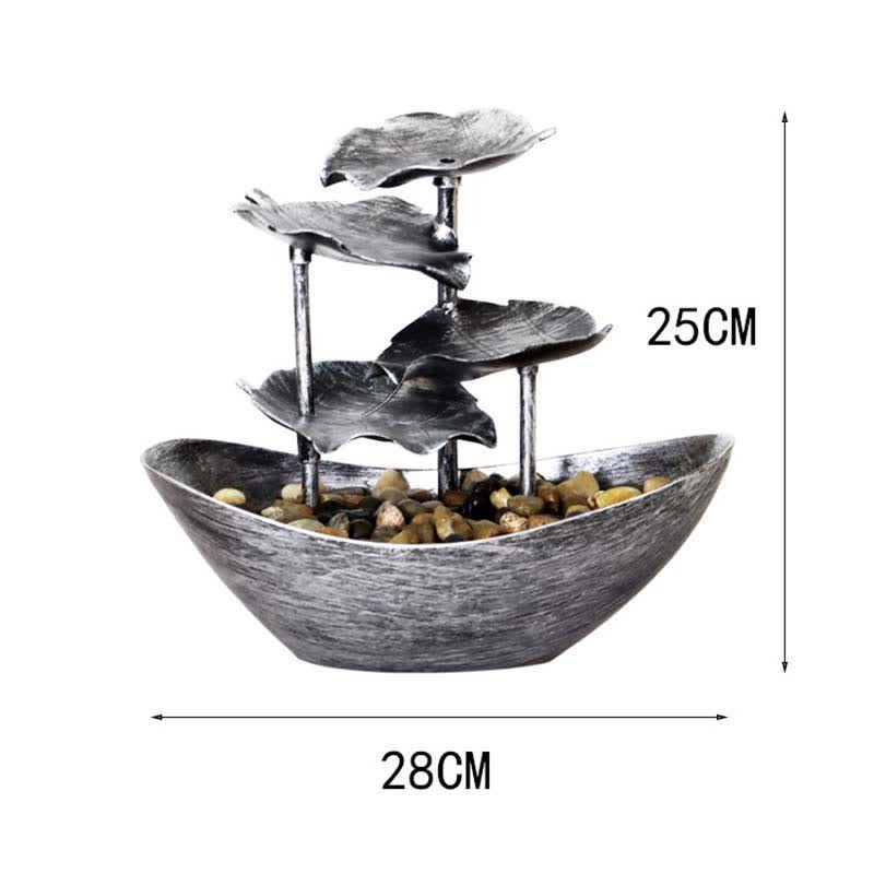 Lotus Leaf Shaped Waterfall Fountain Tabletop Ornaments With LED Light Home Office Desktop Decoration