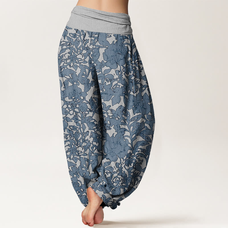 Rose Flowers Totem Pattern Women's Elastic Waist Harem Pants