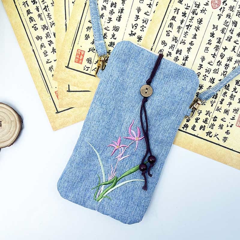 Small Embroidered Flowers Crossbody Bag Shoulder Bag Cellphone Bag 11*20cm