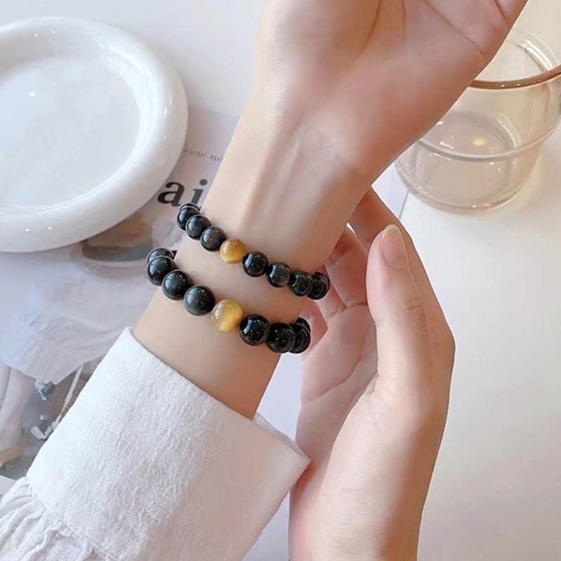 Natural Rainbow Obsidian Tiger Eye Positive Love Bracelet