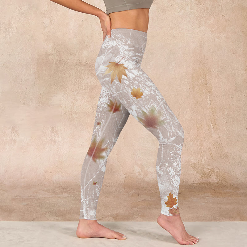 Maple Leaves Branches Print Gym Leggings Women's Yoga Pants