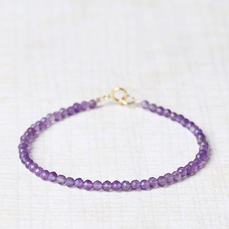 3mm Natural Amethyst Ultra-thin Beads 14k Gold Plated Copper Spiritual Awareness Bracelet
